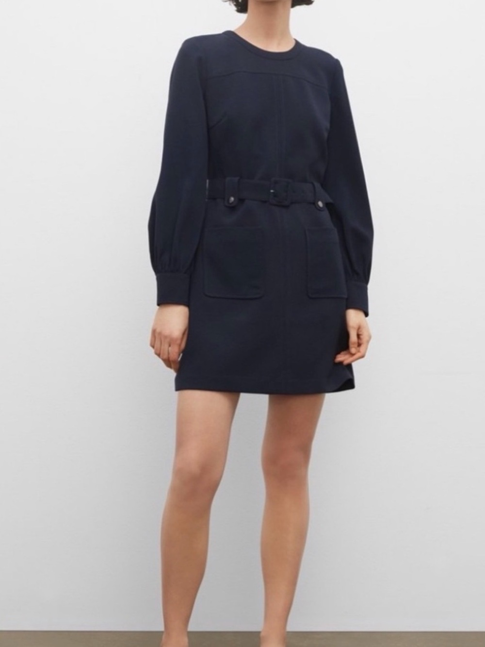 Club Monaco Navy Long-Sleeve Belted Mini Dress